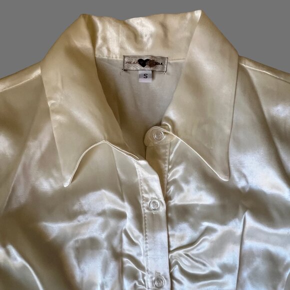 Heart Soul Satin Button Down Blouse – White, Size S - Picture 2 of 5